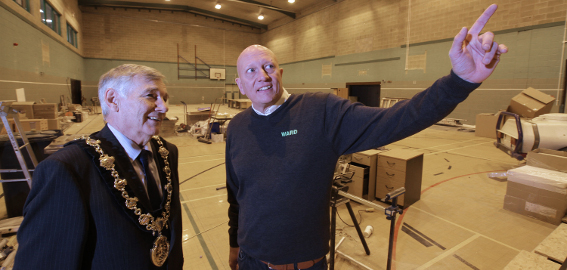 Ward_Mayor and FD discussing plans for sports hall